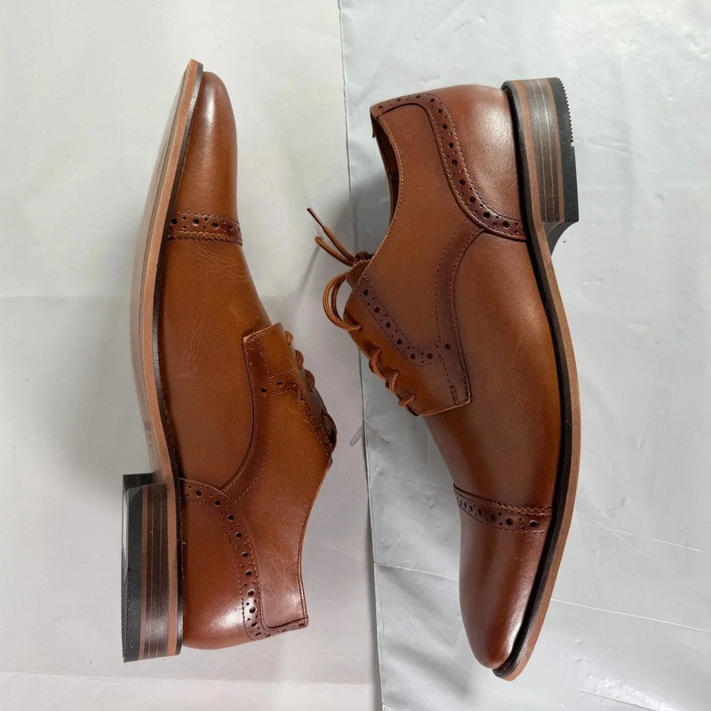 Bostonian Lamont Cap Mens 9.5 M Tan Leather Oxford Brogue Dress Shoes New